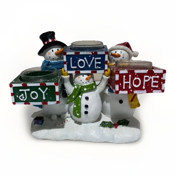 YANKEE CANDLE Multi Snowmen Tea Light Holiday Christmas Joy Love Hope Retired - Picture 1 of 11